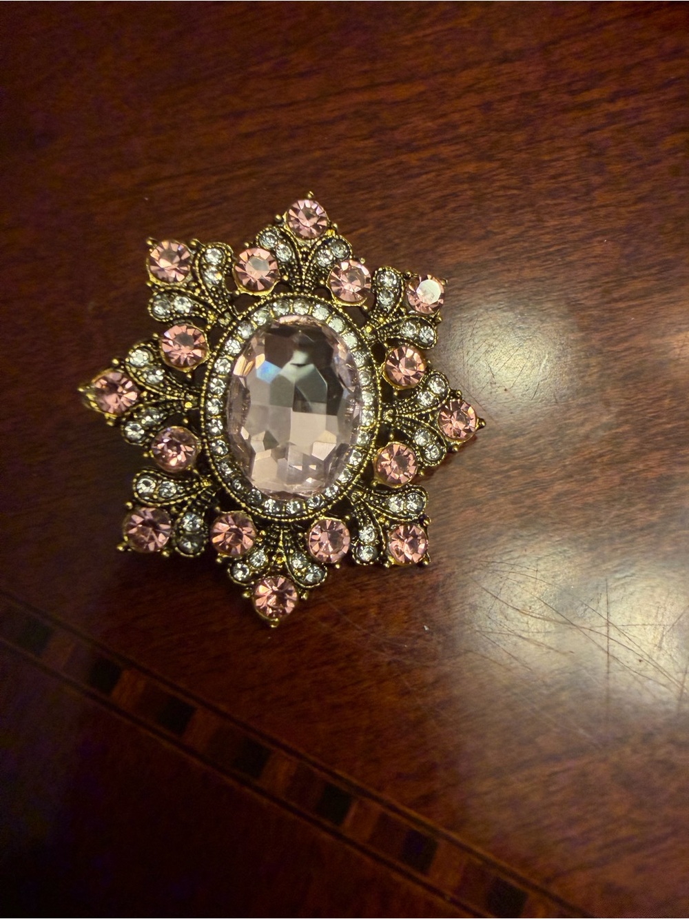 Vintage Style Pink Gem Starburst Brooch